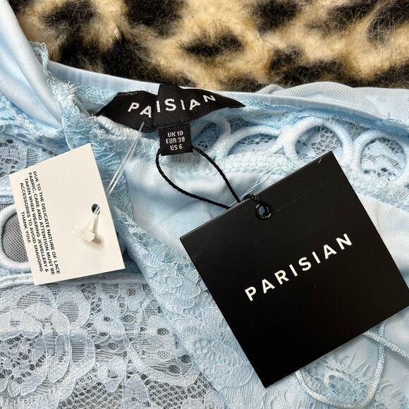 Parisian Baby Blue Lace Panel Cutout Bodysuit 6 NWT - Picture 5 of 7